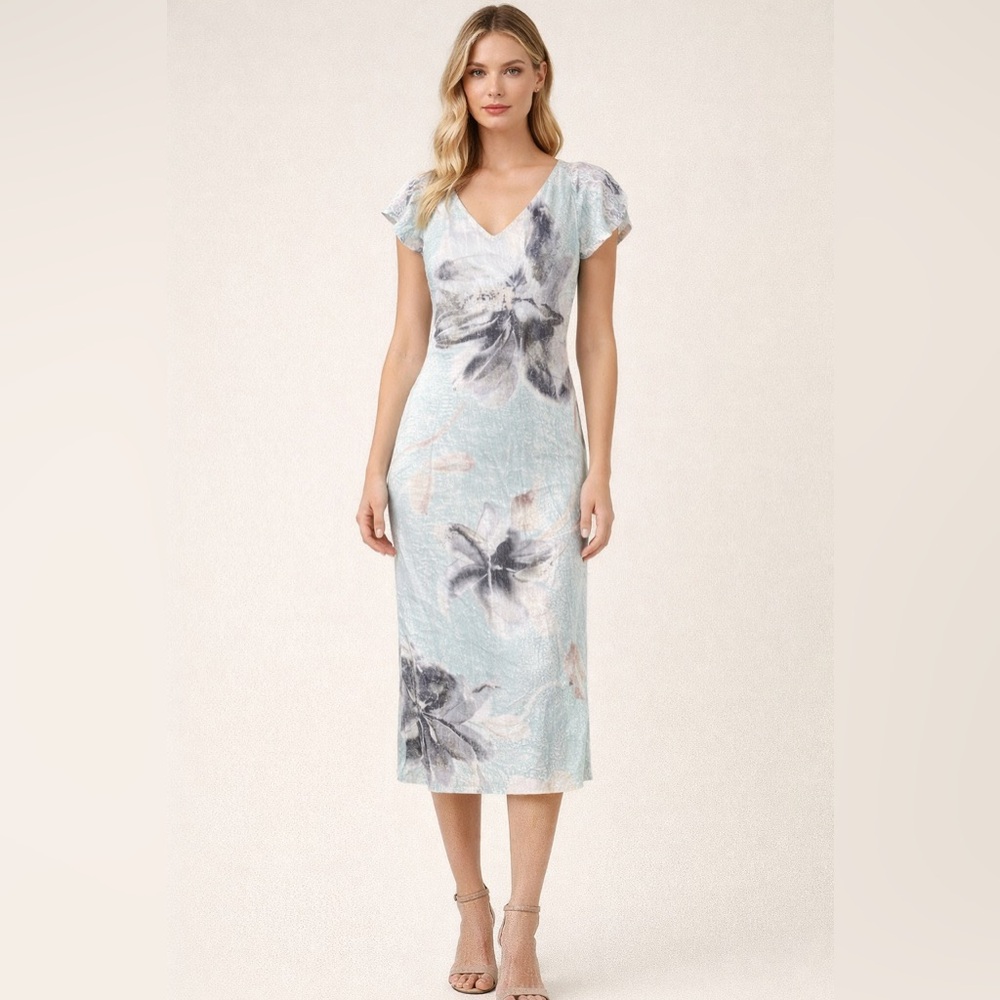 New Komarov V-Neck Midi Dress Size L Y2K 90s Inspired Pop Princess Glam